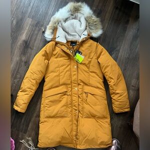 Mustard NWT Hooded Parka with Faux Fur Trim